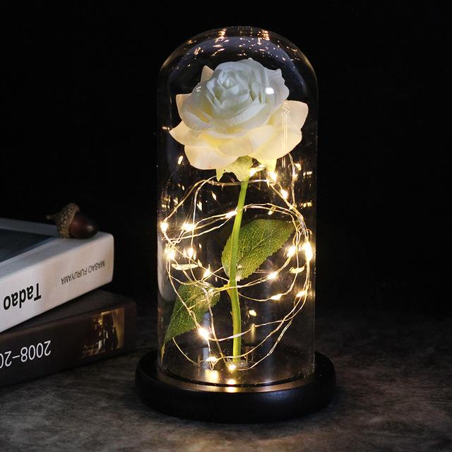 Hot LED Enchanted Galaxy Rose Eternal Beauty And The Beast Rose With Fairy Lights In Dome For Christmas Valentine&#39;s Day Gift Mary's Mercantile Shoppe