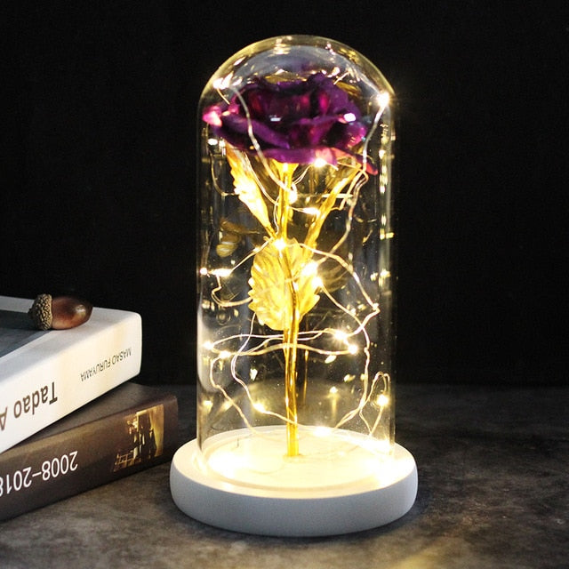 Hot LED Enchanted Galaxy Rose Eternal Beauty And The Beast Rose With Fairy Lights In Dome For Christmas Valentine&#39;s Day Gift Mary's Mercantile Shoppe