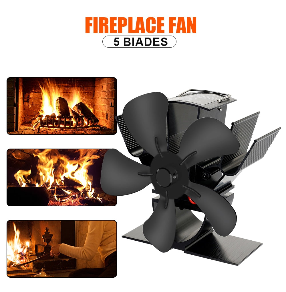 5 Blade Heat Powered Stove Fan Mini Fireplace Fan Log Wood Burner Eco-fan Quiet Fireplace Fan Heater Efficient Heat Distribution Mary's Mercantile Shoppe