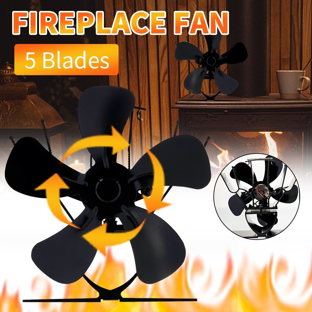 5 Blade Heat Powered Stove Fan Mini Fireplace Fan Log Wood Burner Eco-fan Quiet Fireplace Fan Heater Efficient Heat Distribution Mary's Mercantile Shoppe