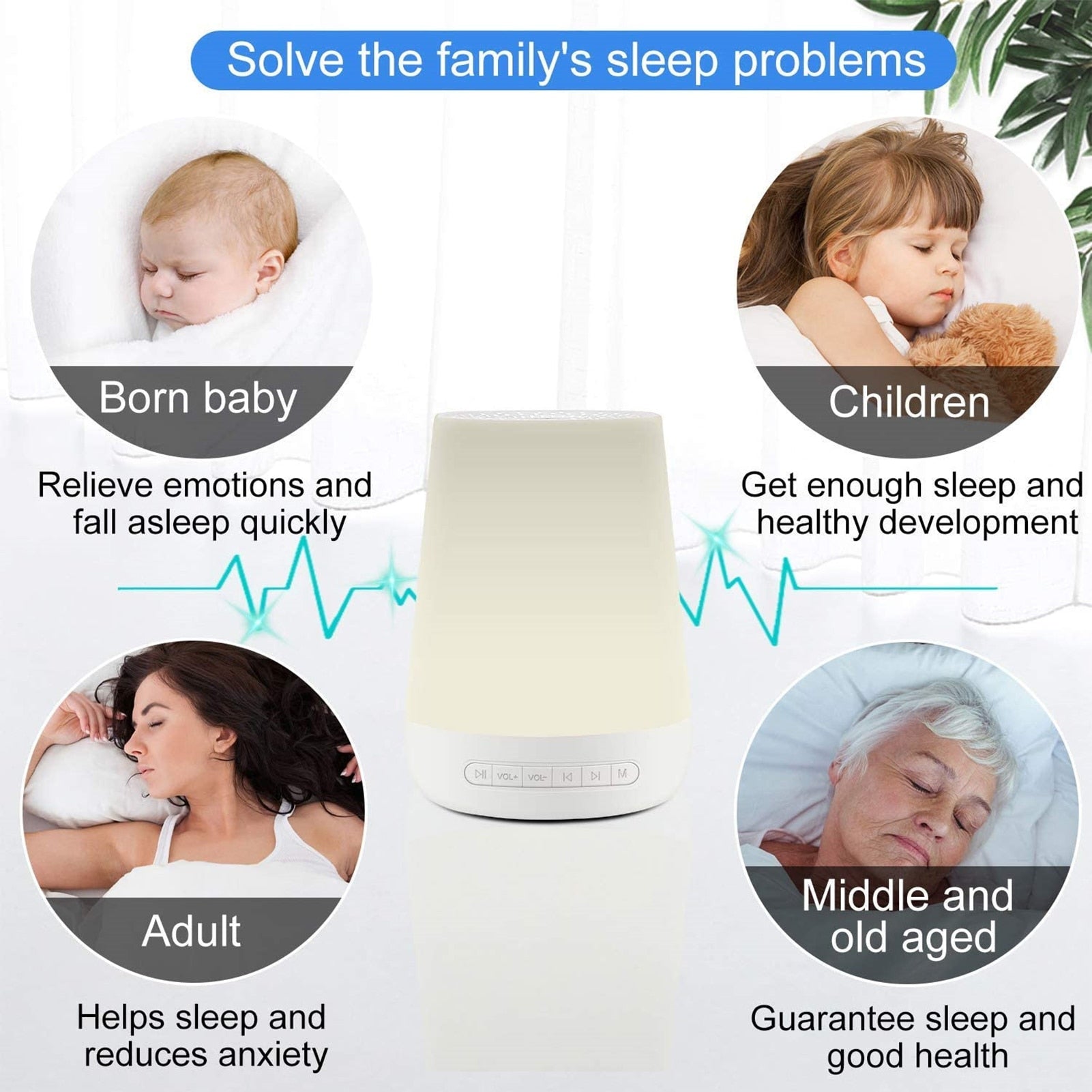 Smart White Noise Machine Baby Sleep Sound Machine Colorful Night Lights 34 Soothing Sounds Supports APP Remote Control Mary's Mercantile Shoppe