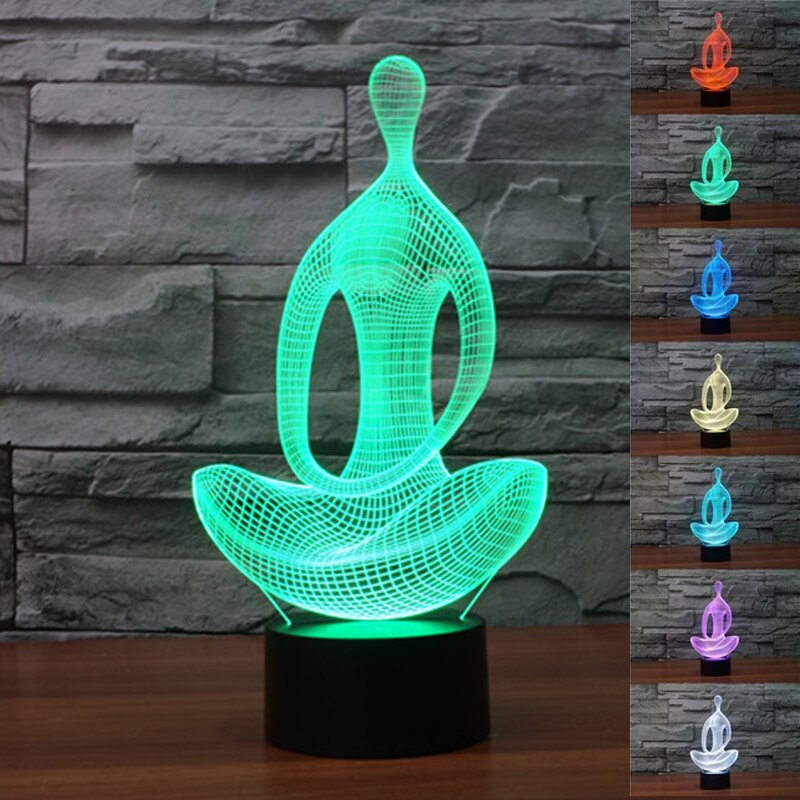 3d meditation mood Lamp Night Light Yoga 3D LED NightLight Acrylic Colorful Gradient bedside luminarias Atmosphere bedroom Lamp Mary's Mercantile Shoppe