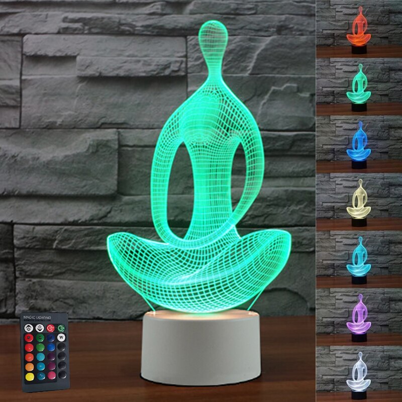 3d meditation mood Lamp Night Light Yoga 3D LED NightLight Acrylic Colorful Gradient bedside luminarias Atmosphere bedroom Lamp Mary's Mercantile Shoppe