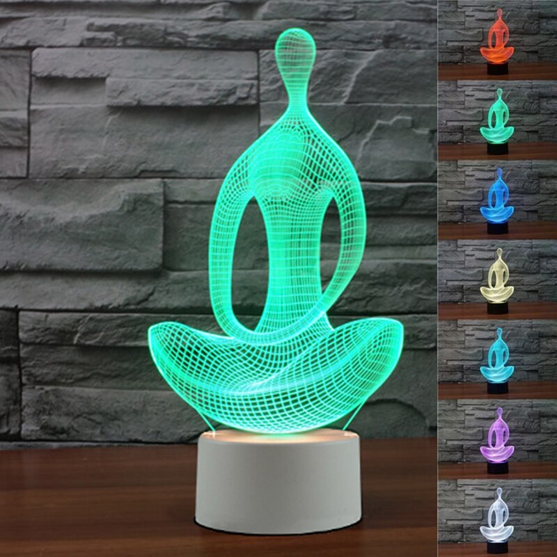 3d meditation mood Lamp Night Light Yoga 3D LED NightLight Acrylic Colorful Gradient bedside luminarias Atmosphere bedroom Lamp Mary's Mercantile Shoppe