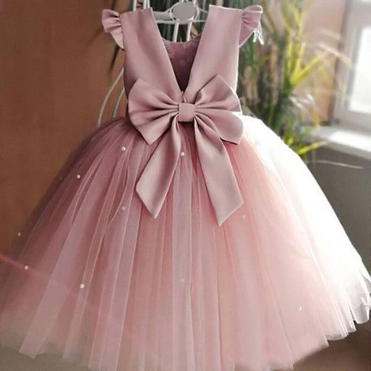 Toddler Girl Flower Birthday Tulle Dress Backless Bow Wedding Gown Kids Party Wear Princess Pink Dress Baby Girl Bowknot Dresses Mary's Mercantile Shoppe
